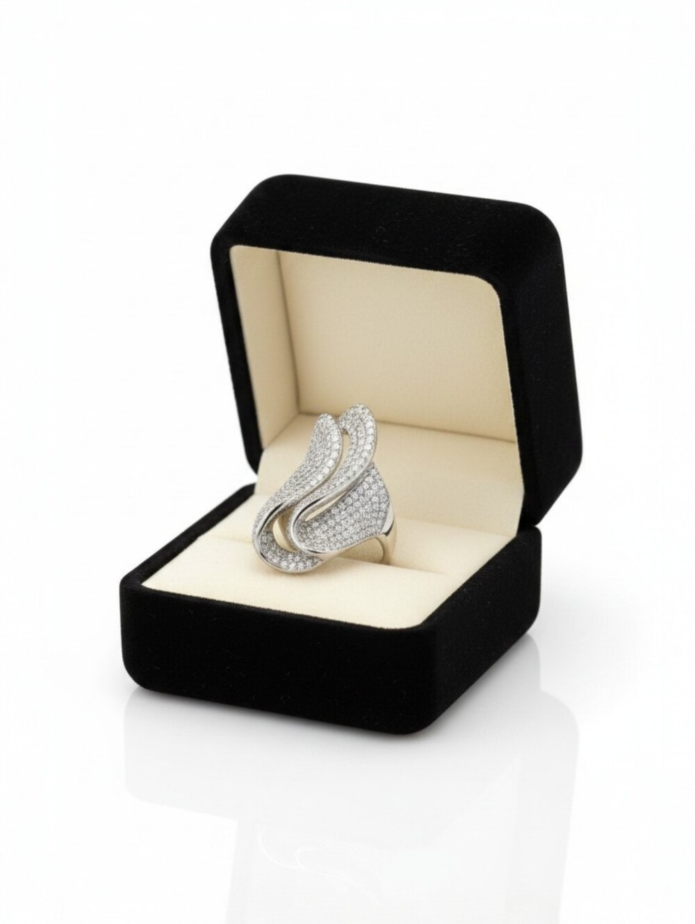 Crystal Pave Wave Statement Ring ▪︎ Silver ▪︎ Sz 7"